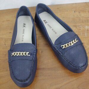 Anne Klein Navy Blue Loafers with Gold Chain